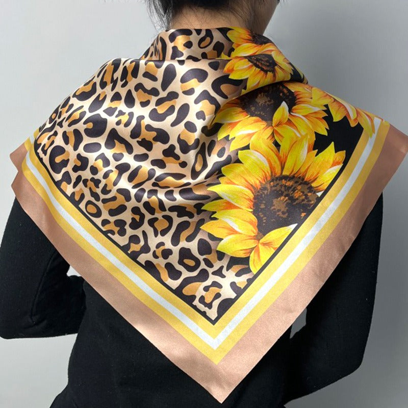 Vintage Western Leopard Print Satin Square Scarf