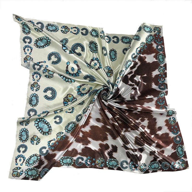 Vintage Western Leopard Print Satin Square Scarf