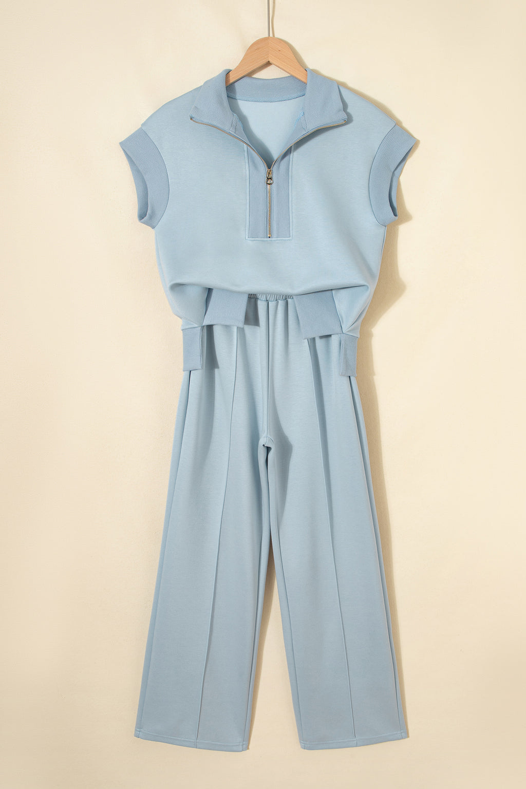 Gray Half Zip Polo Tee Casual Pant Set