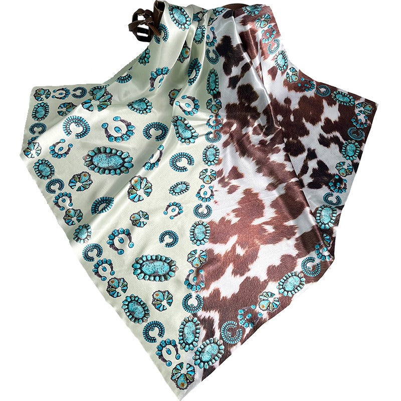 Vintage Western Leopard Print Satin Square Scarf