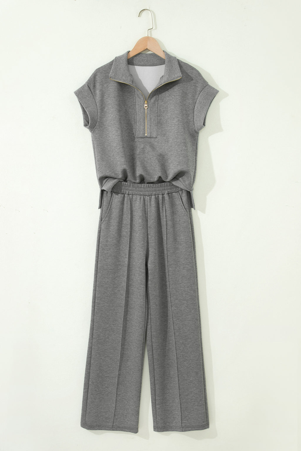 Gray Half Zip Polo Tee Casual Pant Set