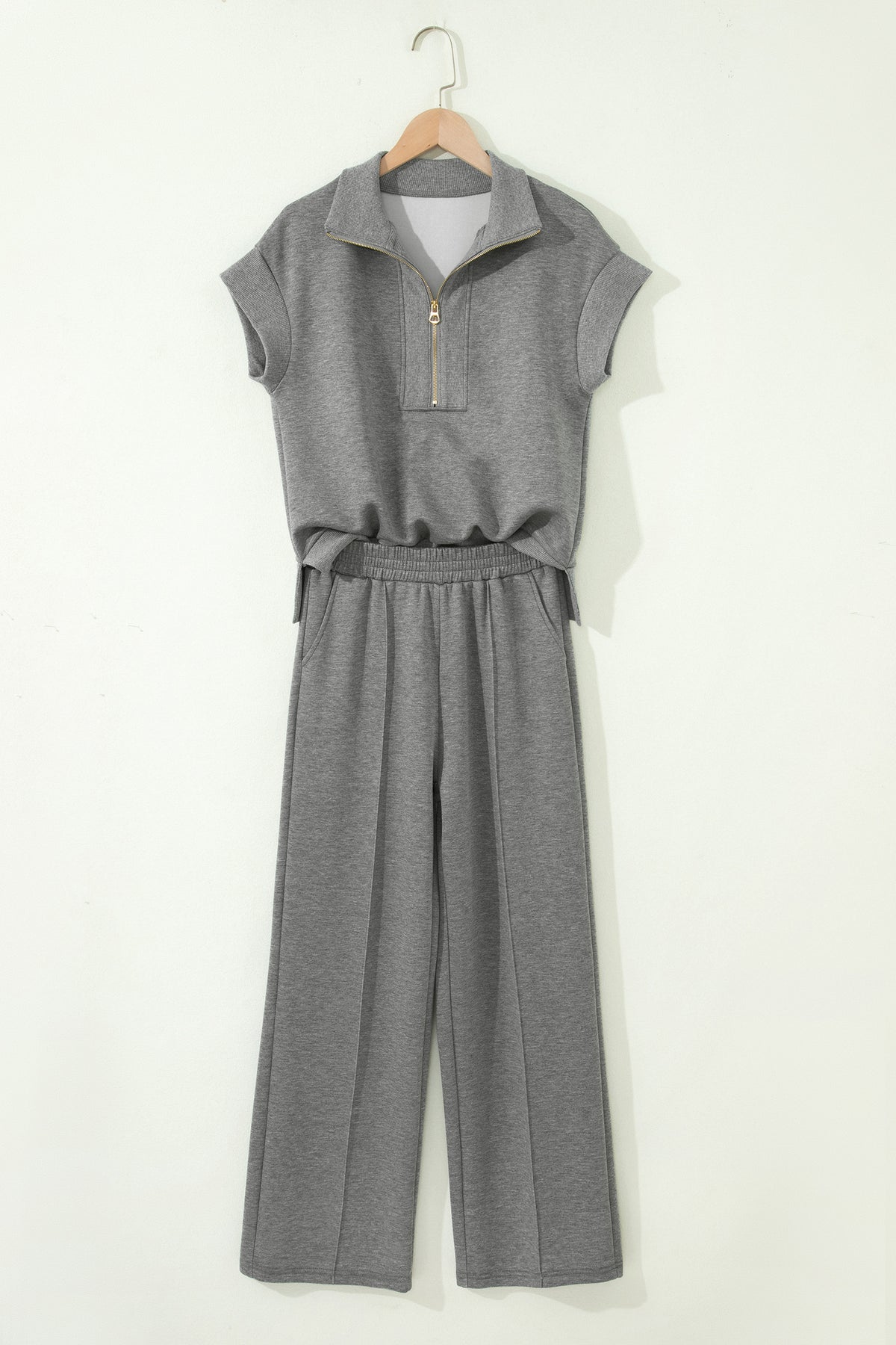 Gray Half Zip Polo Tee Casual Pant Set