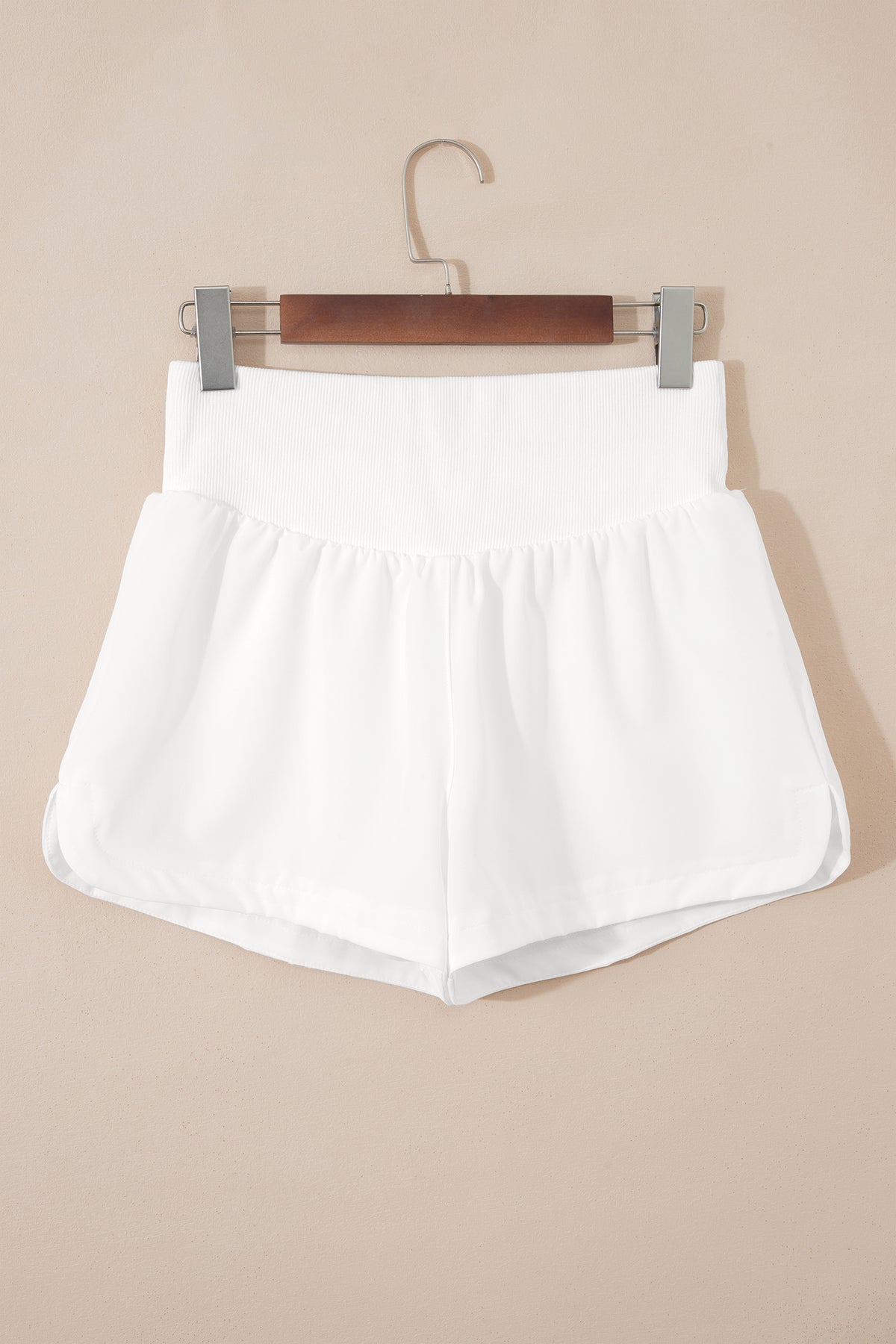 Black Solid Color Ribbed Patchwork High Waist Athletic Shorts