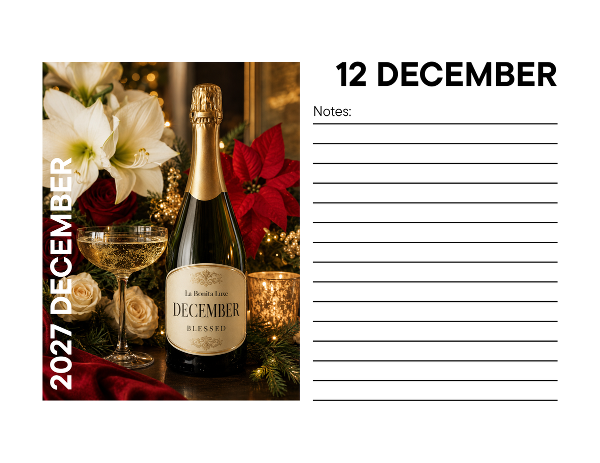 2027 La Bonita Luxe Salud & Cheers Printable Calendar – Digital Download