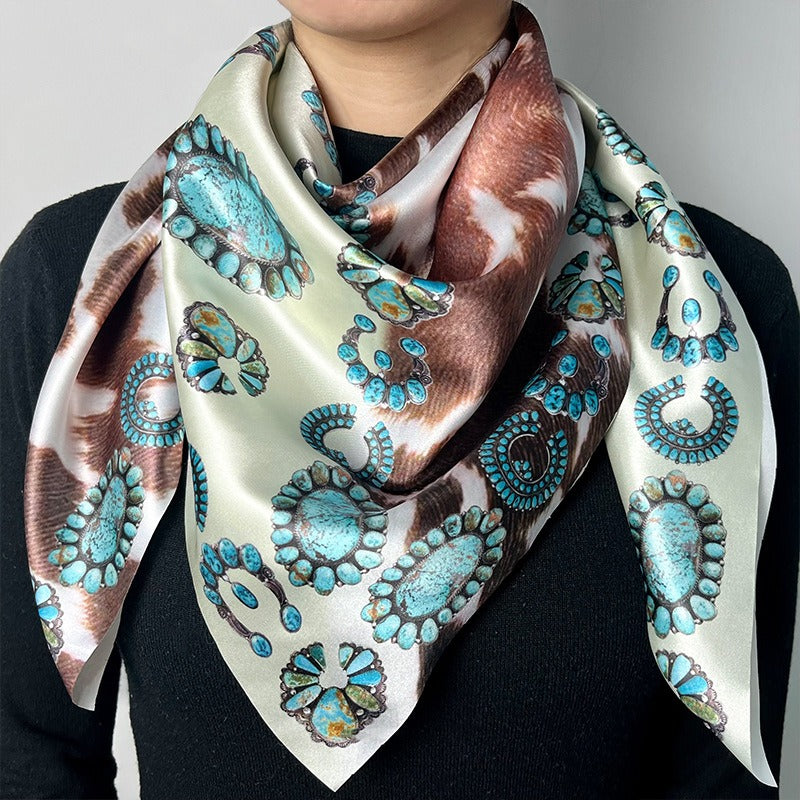 Vintage Western Leopard Print Satin Square Scarf
