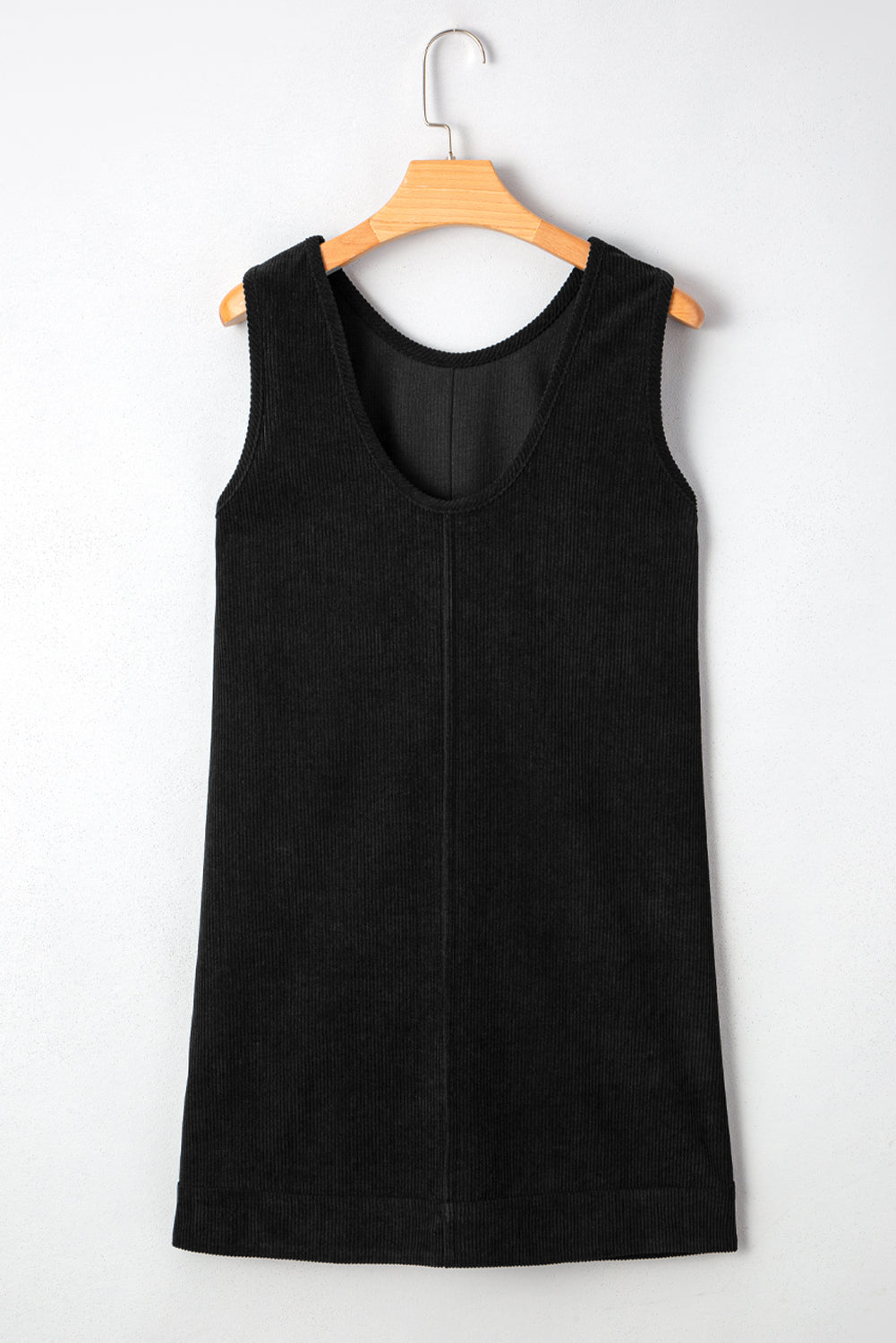 Beige Corduroy Exposed Seam Sleeveless Mini Dress