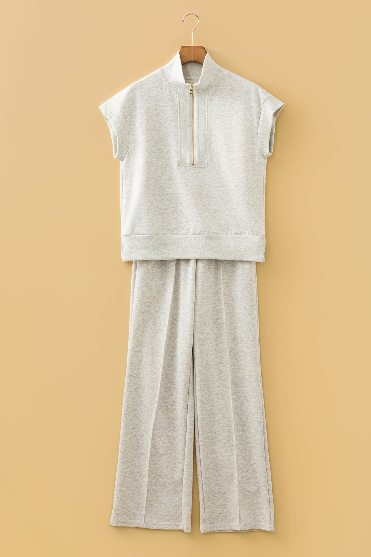 Gray Half Zip Polo Tee Casual Pant Set
